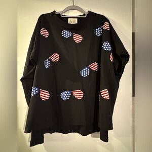 NWT Black Top with American Flag sequin sunglasses Pattern